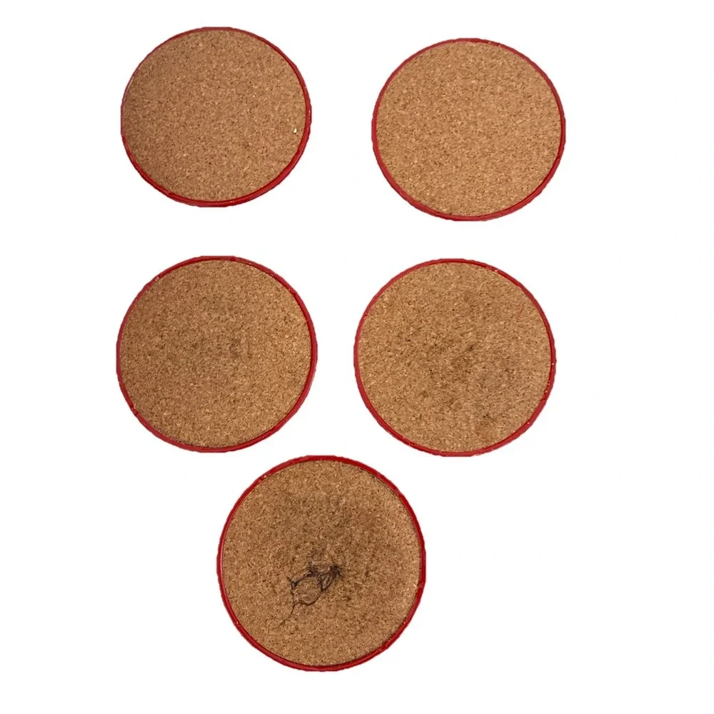 Vintage Santa Claus Coasters Tin‎ Cork Back Red 3.5